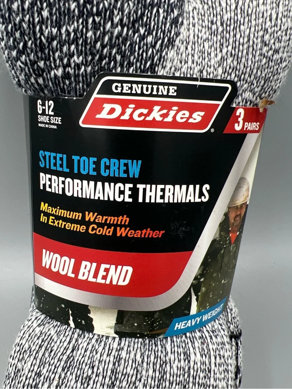 Dickies Gray & Black Wool Blend Steel Toe Crew Socks - 3 Pairs